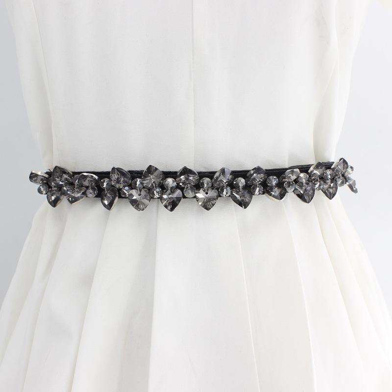 Snap-button elastic waistband, women s decorative rhinestone-encrusted crystal embellished dress belt, versatile stretch skinny belt
