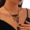 Creative Dark Halloween Bat Crystal Pendant Necklace, Sweet And Cool Fringed Chain Necklace For Women