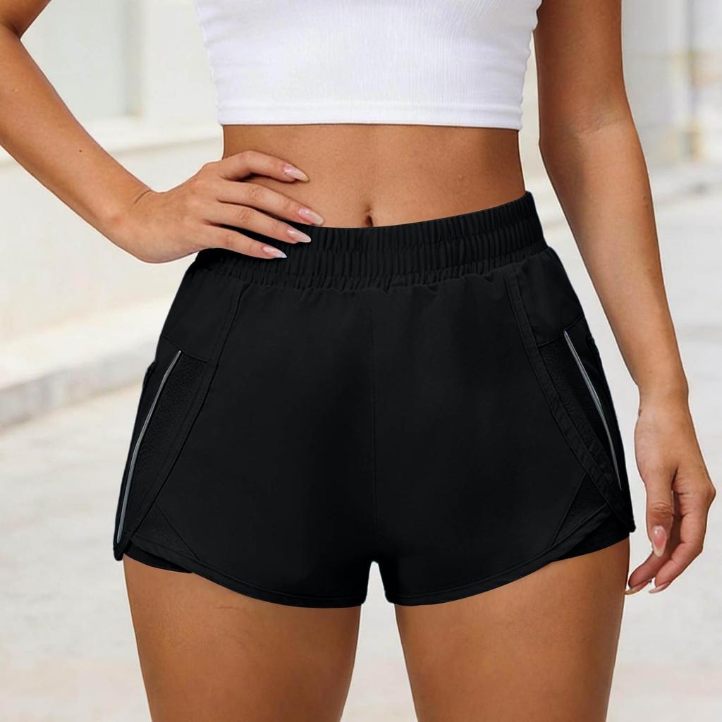 Women's Casual Loose Fit Athletic Shorts with Elastic Waistband Side Pockets and Zipper Details for Outdoor Running and Gym Workouts