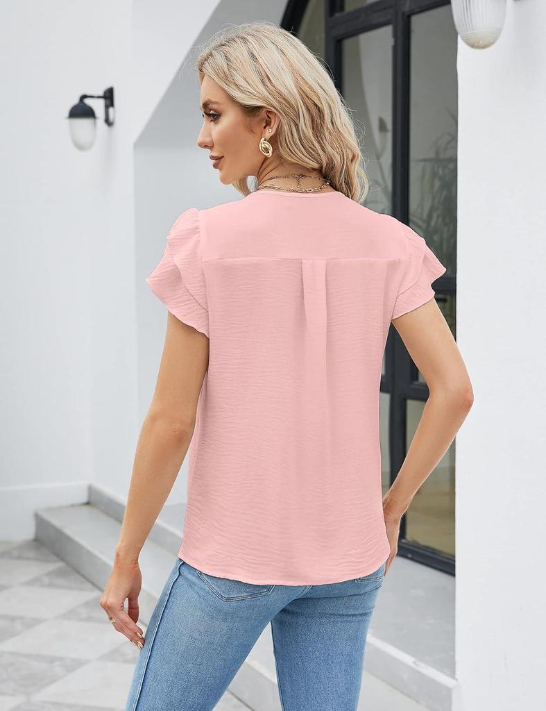 2025 Women's V-neck Polyester Short-sleeve T-shirt - 14 Colors, Casual Versatile Base Layer for Winter.