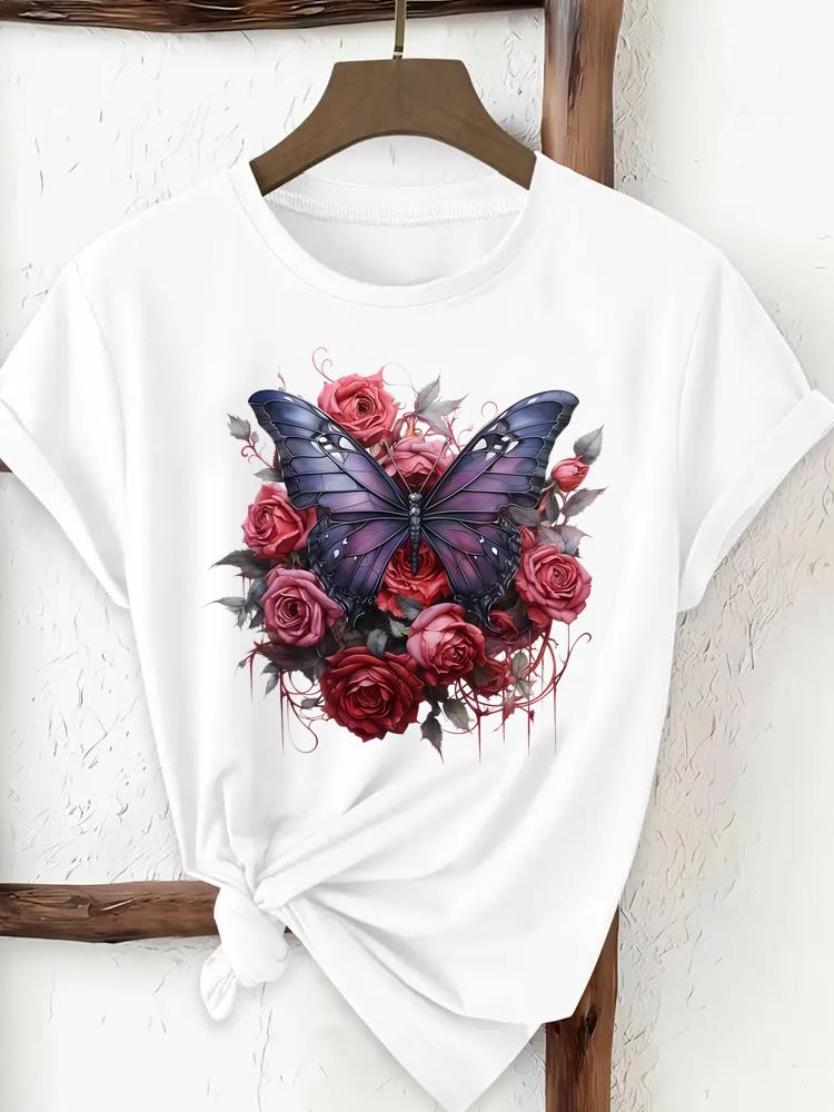 (Asian Size) butterfly lovely trend Clothing T Shirt Print Female Woman Women Fashion Tee Top Short Sleeve Graphic T-shirts