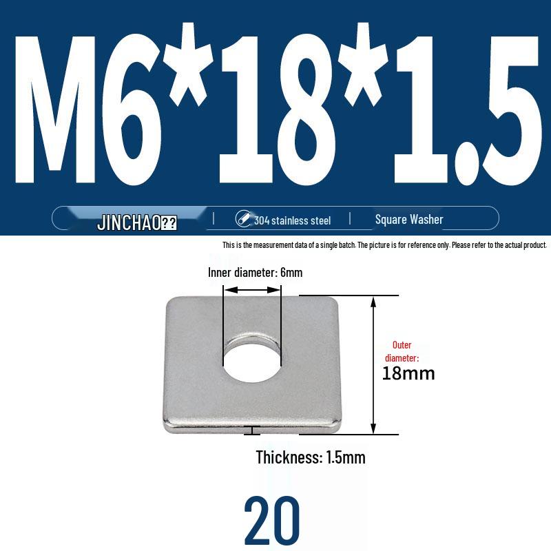 304 Stainless Steel Thickened Square Flat Washer for Curtain Wall (M4-M16)