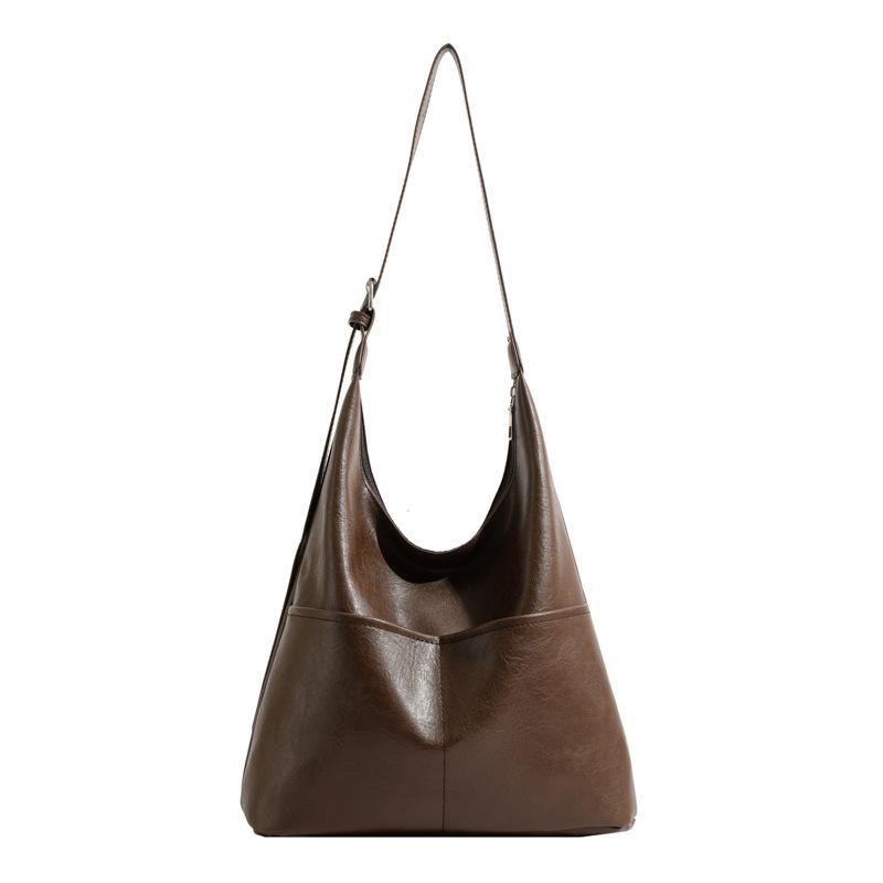 

М яка шкіряна сумка в стилі ретро, ​​жіноча 2024 року, нова текстурна універсальна сумка-месенджер, повсякденна приміська сумка великої місткості через плече кавовий