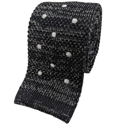 Knitted Tie, 100% Silk, Solid Color, Border, Dot Pattern, Silk, Business, Casual, Stylish, Men's (M Dot Black)