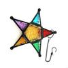 62KD Wind Resistant Tealight Lanterns Holder Colored Glass Panel and Iron Frame Moroccans Lamp Stand for Patios Garden Decors