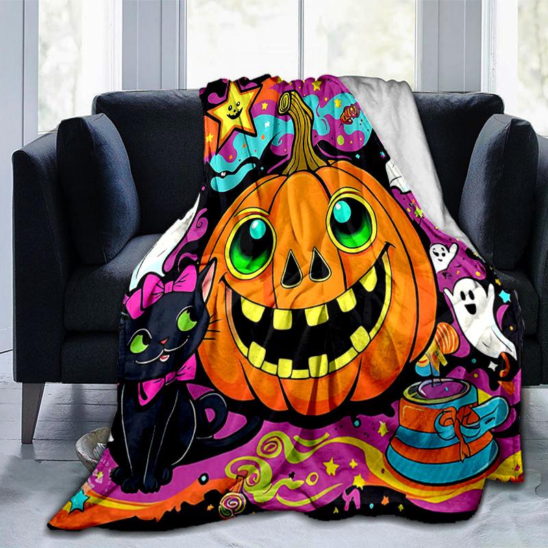 1pc Happy Pumpkin Halloween Blanket  Seasonal Universal Home Decorative Throw, Living Room, Travel, Camping, Car Blankets