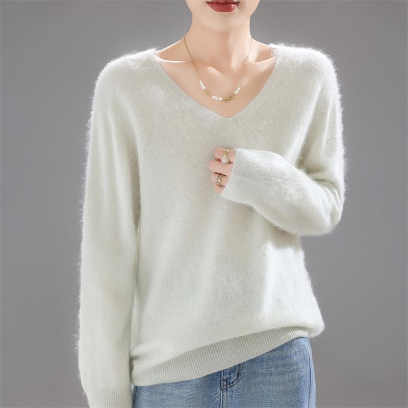 Autumn And Winter New Wool Pulling Knitted V-Neck Loose Sweater Top With Knitted Sweater Bottoming Shirt Casual