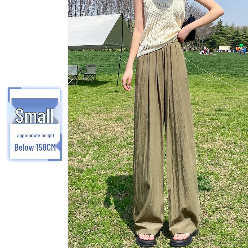 Women's Navy Blue Ice Silk Wide-Leg Pants: High-Waisted, Lightweight, Sun-Protective, Casual Trousers.