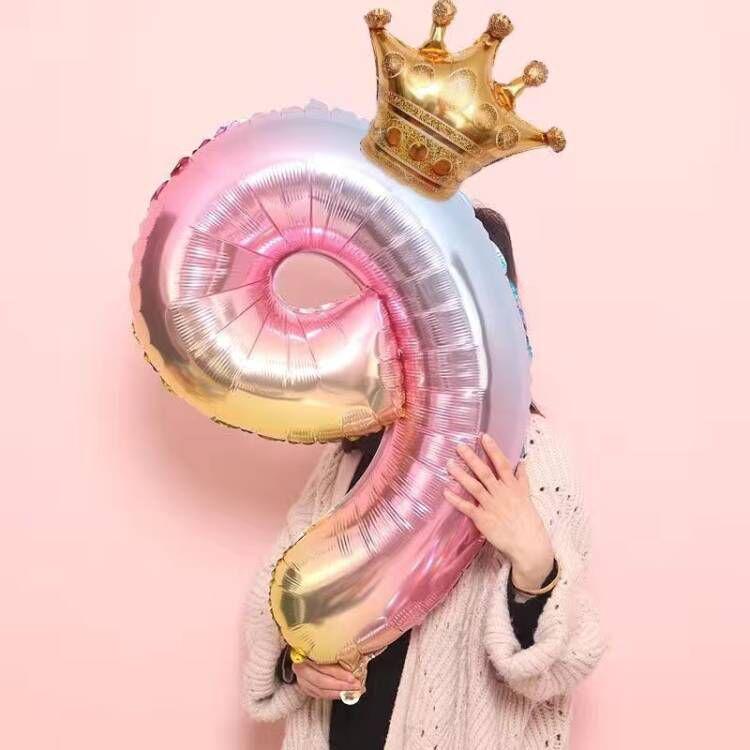 Palloncino Corona Numero Gradiente Arcobaleno da 32 pollici per Decorazione Festa di Compleanno per Bambini