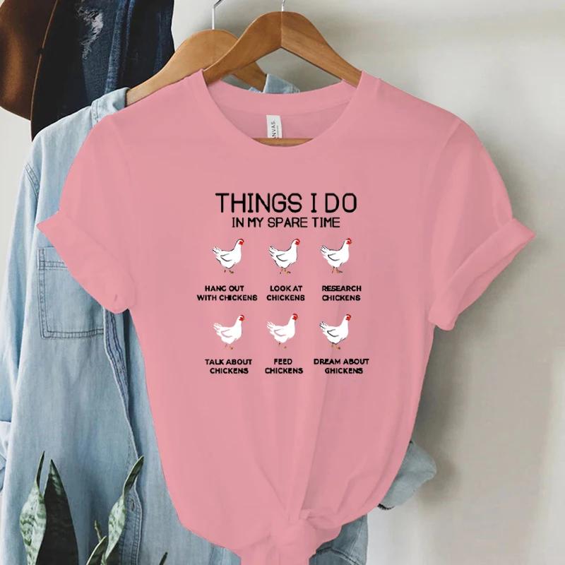 Damen Sommer T-Shirts Dinge, die ich in meiner Freizeit tue Aufdruck T-Shirts für Frauen Lustiges Tier Huhn Y2k Oberteil Lässige Mode T-Shirts