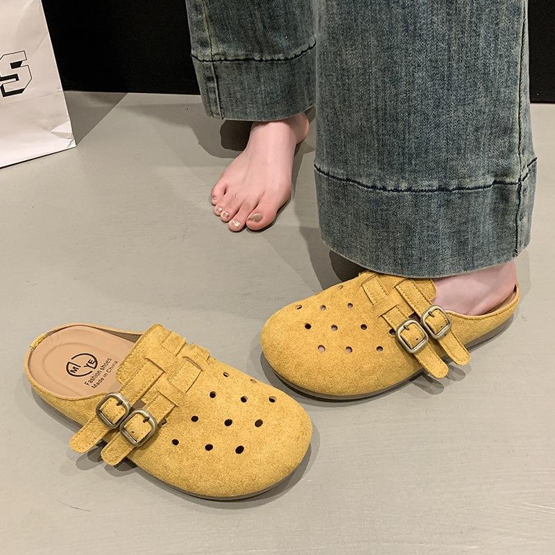 Summer flat-bottomed casual bag head hole shoes breathable half slippers women's shoes simple and versatile and comfortable one-pedal beach drag