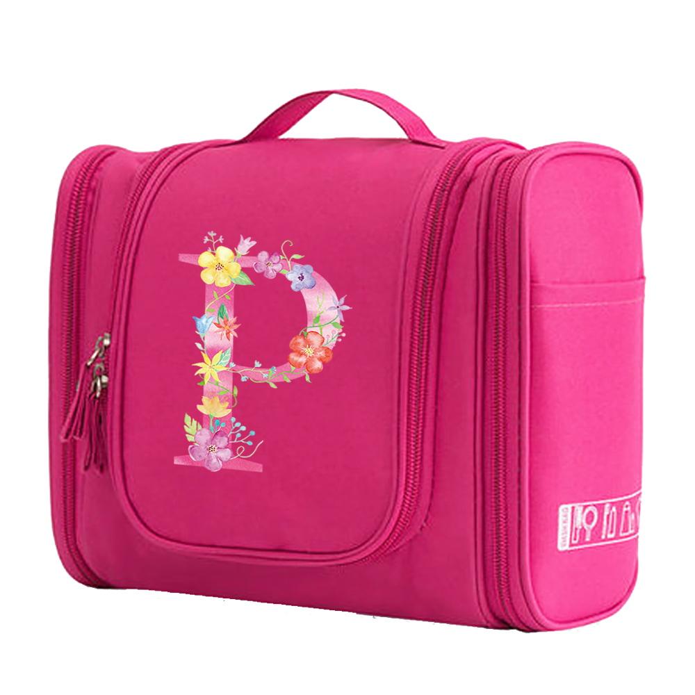 Travel Handbag Cosmetic Bags Make Up Case MakeUp Bag Wash Pouch Women Hook Up Organizer Pink Print Toiletry Accessory Storage