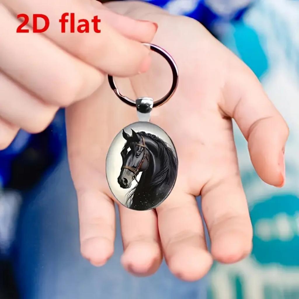 Stylish Black Horses Alloy Keychain