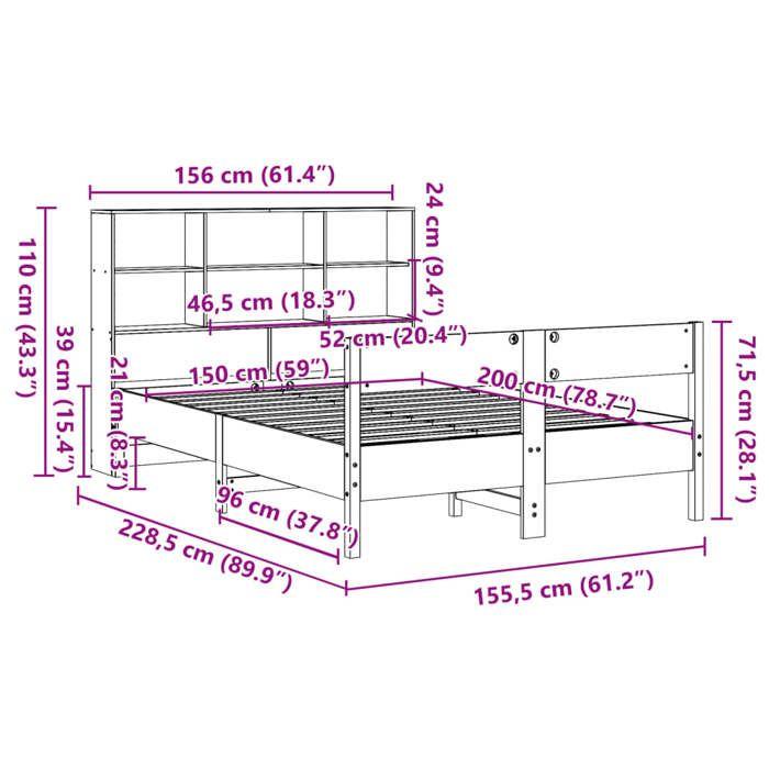 VidaXL Lit bibliothèque sans matelas 150x200 cm bois massif de pin 3322984