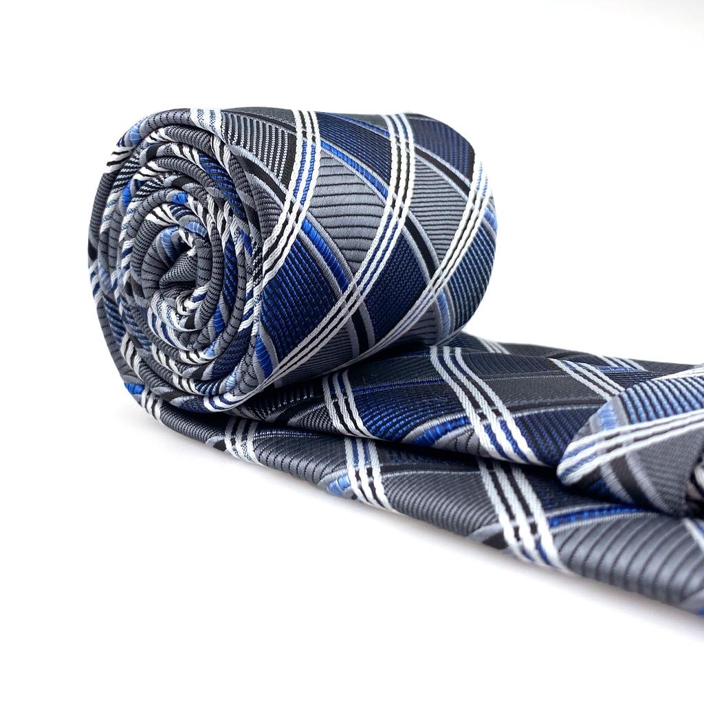 SHLAX&WING Long Tie for Men, Blue Check Pattern, Silk, 160cm, XL