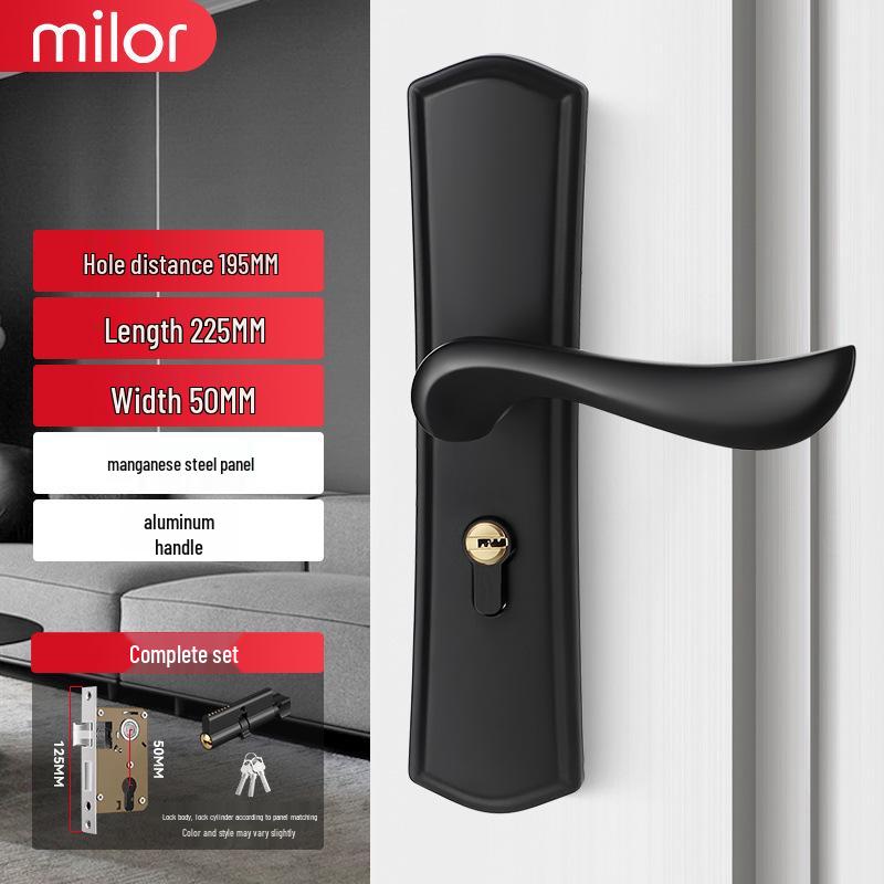 Universal Interior Door Lock Set: Silent Three-Piece Black Handle for Bedroom or Old Door Replacement