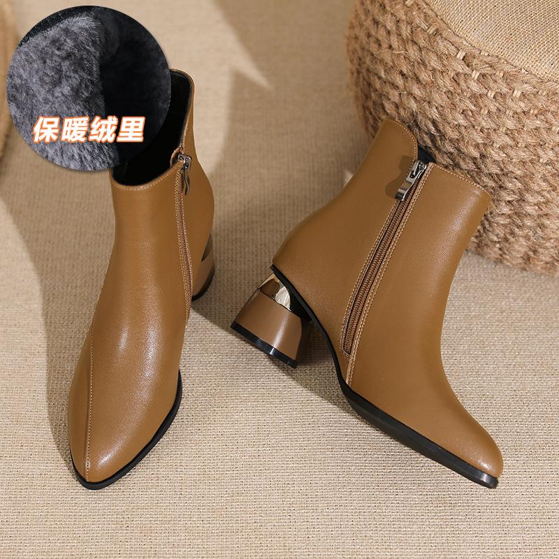 Huiliya French Small Short Boots Spring and Autumn and Ankle Boots New Thick Heel Single Shoes Spring Medium Heel High Heel Bare Boots S918-2