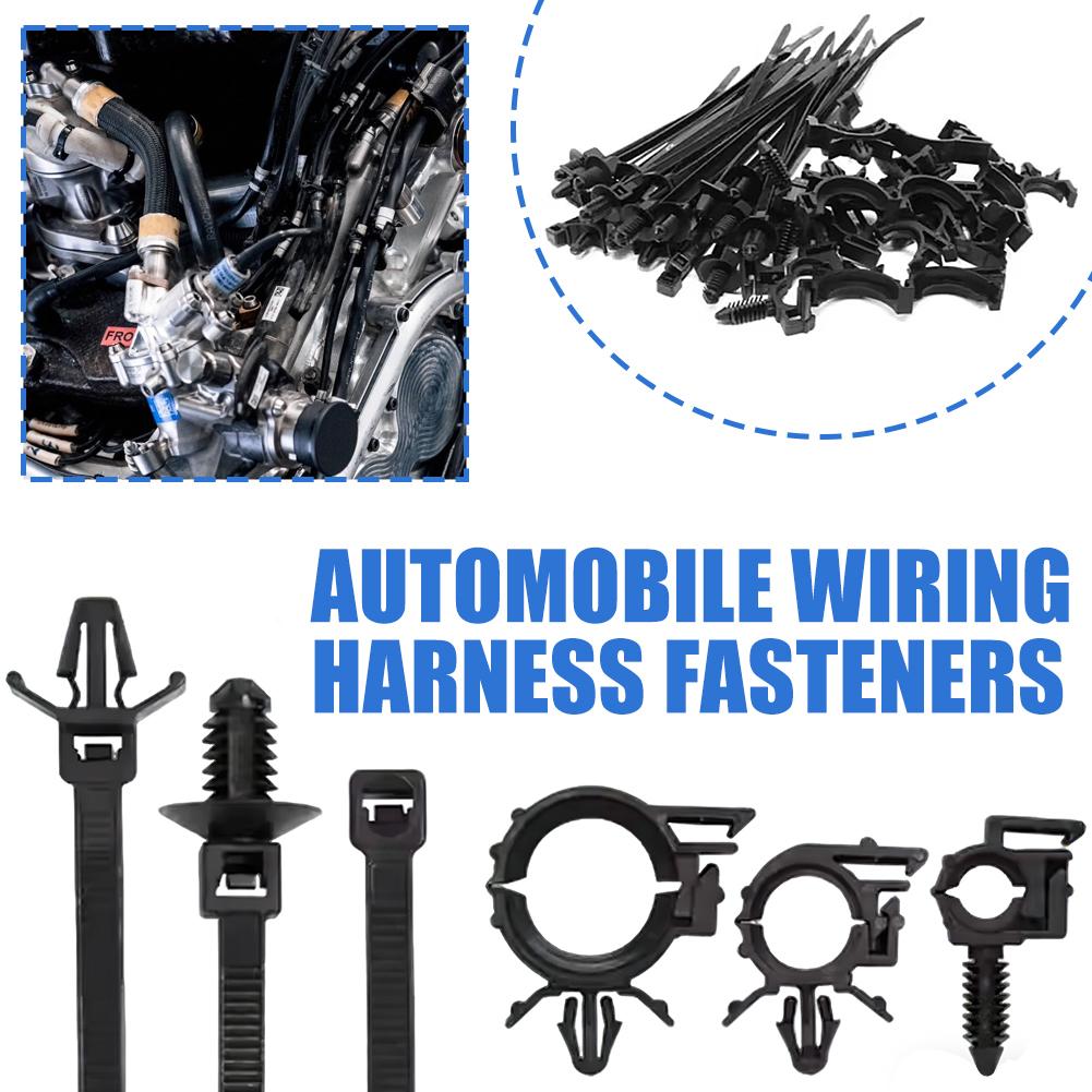 45pcs Automotive Fastener And Cable Tie Set Push Mount Cable Zip Tie With Car Wire Routing Clips Self Locking Fastening Cables