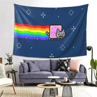 1pc Tapiz de Nyan Cat para Dormitorio Sala de Estar Oficina Decoración Estética Retro de Videojuegos Decoración de Habitación