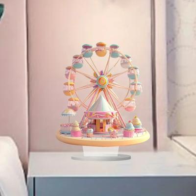Yousheng Sobremesa Roda Gigante Ornamento 2D Plano Acrílico Decoração com Base Não-3D Desktop Roda Gigante Ornamento para Mesa Estante Mesa de Cabeceira