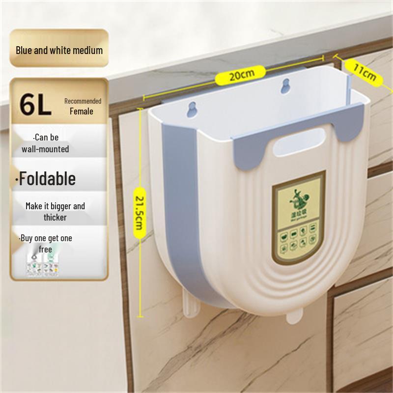 Foldable Wall-Mounted Trash Can for Kitchen or Bathroom
