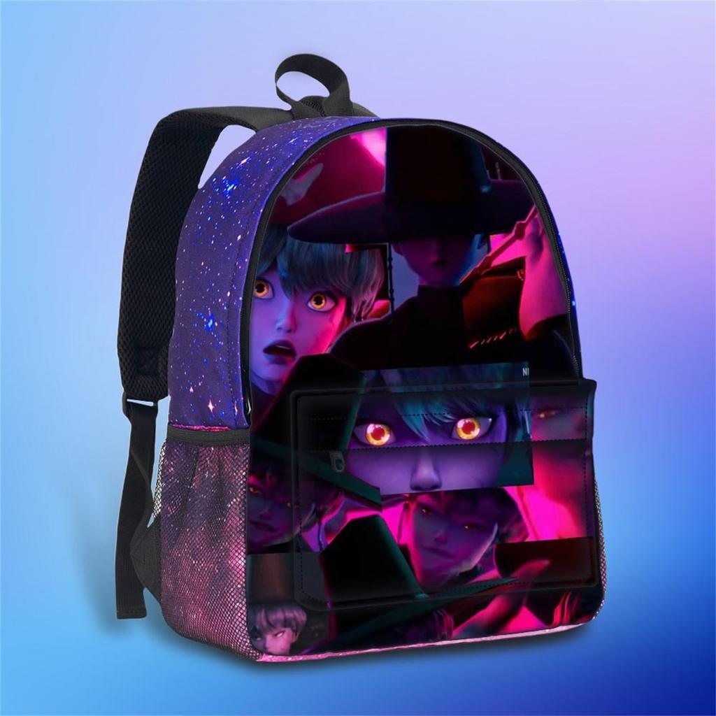 Movie Peripheral Print Backpack, School Bag Student Campus With Plush Ball Backpack