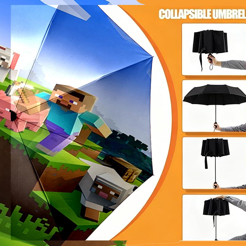 Minecraft Print Umbrella Automatic Opening/ Closing - Portable Foldable Design - Daily Use for Travel/Outdoor - Gift for Birthday