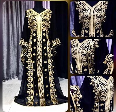 Farasha Dubai Vestido largo marroquí Ramzan Kaftan Boda Georgette Abaya negra