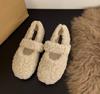 Flat-bottomed lamb wool shoes for women's winter wear 2025 new velvet beanie shoes with Mary Jane single shoes