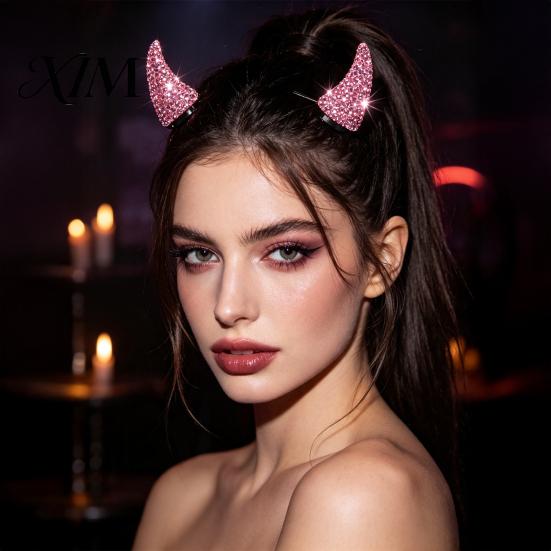 Rhinestone Devil Horns for Halloween Magnetic Hair Accessories Cosplay, Sparkling Detachable Horn Ornaments 3D Clips with Strong Suction Holiday