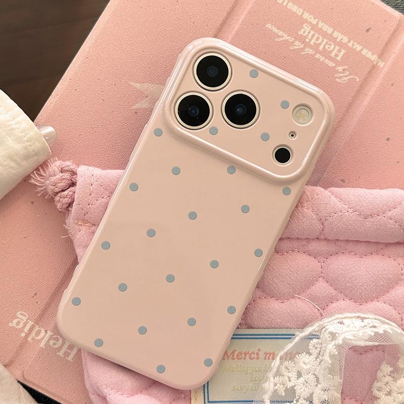 Simple Colored Polka Dots Candy Color Soft Heart Relief Side Phone Case For iPhone 17 16 15 14 13 12 11 Pro Max Shockproof Cover