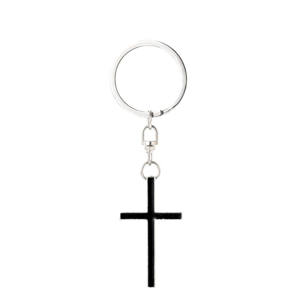 Couple Cross Stainless Steel Keychain Simple Romantic Design Fashion Metal Keyring Practical Car Bag Pendant