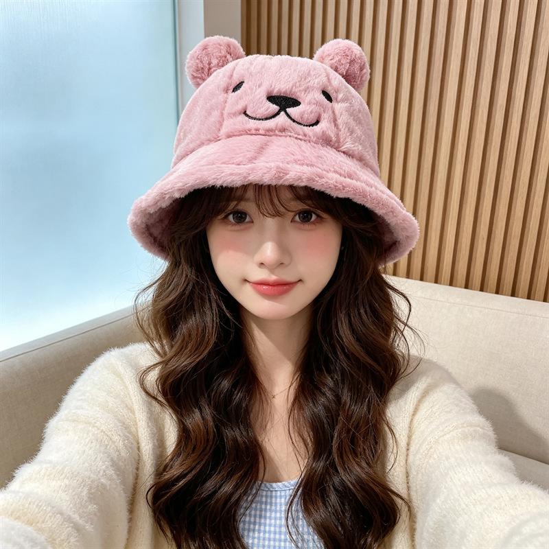 Autumn and Winter Rabbit Plush Fisherman Hat Bear Ears Female Fashion Versatile Face Cute Wind Warm Basin Hat