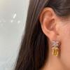 Earrings, Simulated Goose Yellow Zircon Flower Earrings, Simple Sugar Cube Style High-End Earrings