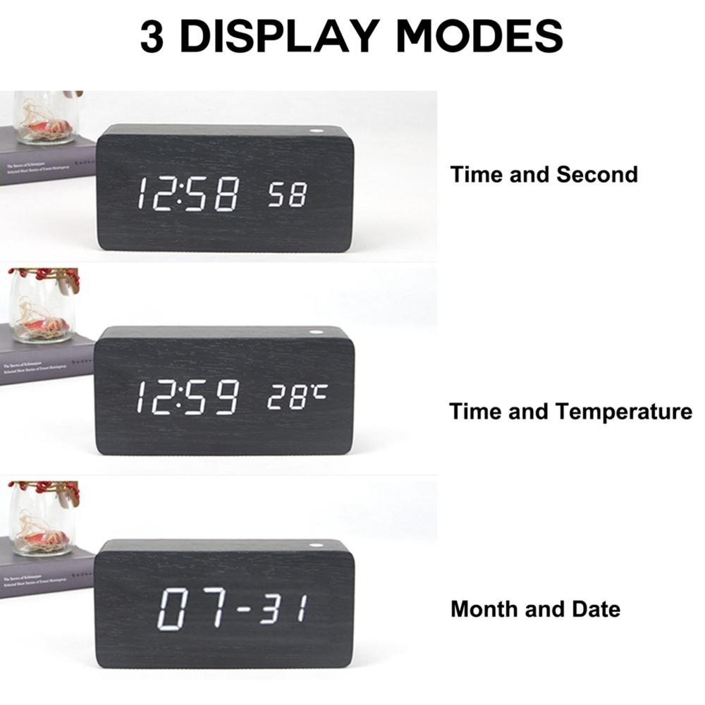 Wood Digital Clock Multicolor Smart Alarm Clock Versatile Desktop Clock for Office
