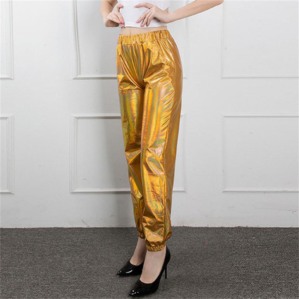 Dámské tepláky středního pasu jednobarevné lesklé devítiminutové kalhoty