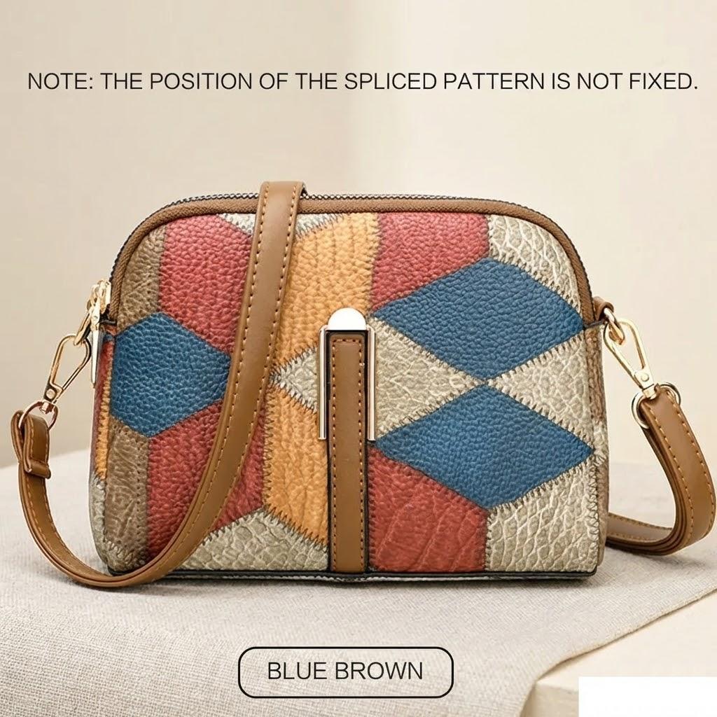 

Stylish PU Crossbody Bag Color Block Design Adjustable Strap Double Zipper Inner Phone Pocket Zippered Compartment