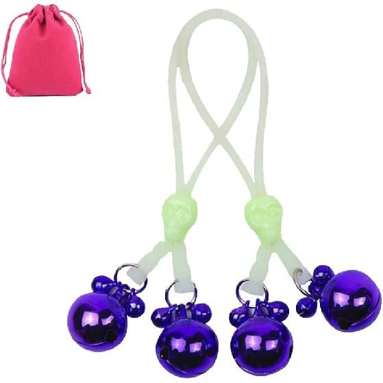 

Регулируемые зажимы для сосков с колокольчиками, светящиеся непирсинговые зажимы для сосков груди, петля в виде черепа, украшения для сосков (Розовое серебро) Green Purple