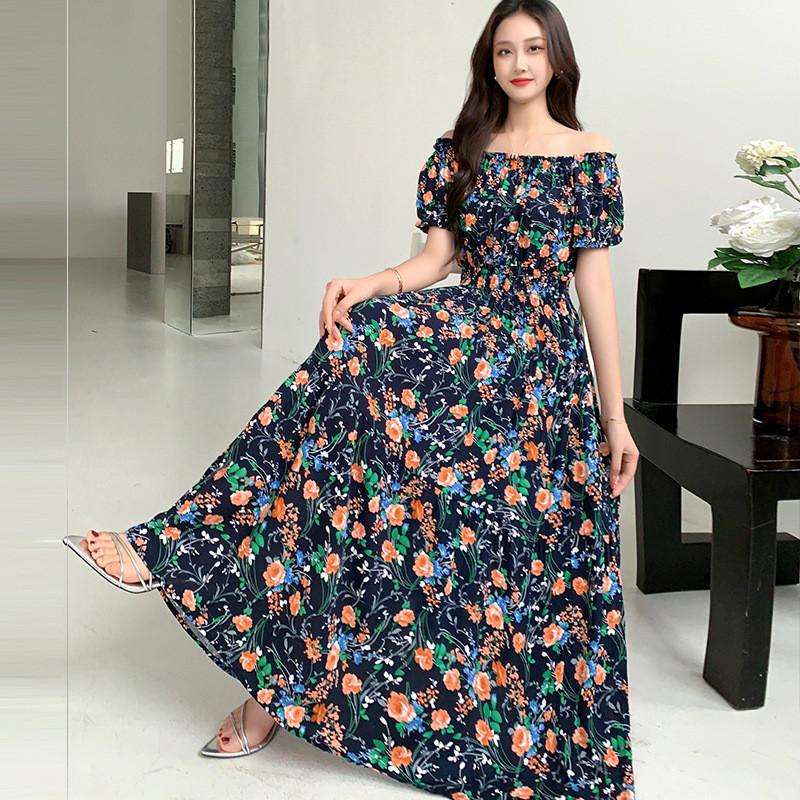 Bohemian Maxi Dress With Elastic Waist For Summer Beach Vacation And Artful Style