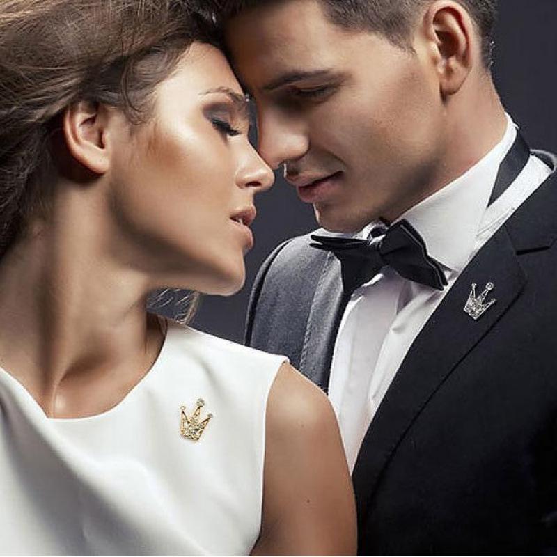 Zhang Songwen Inspired Crystal Brooch: Men's Crown Collar Pin & Shirt Ornament