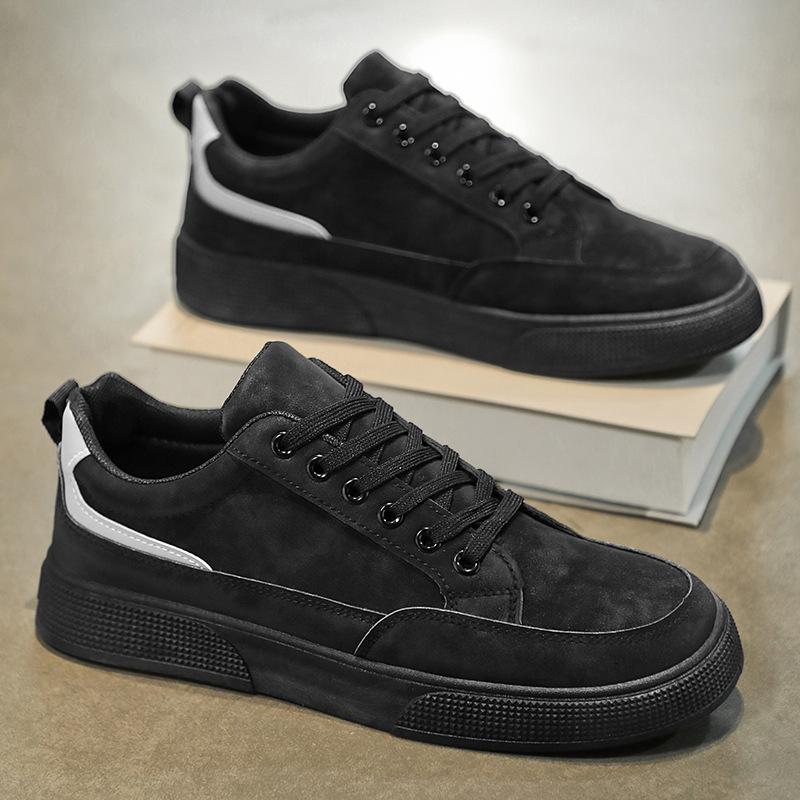 

Мужская обувь весна новая дышащая обувь для скейтборда мужская трендовая универсальная повседневная кожаная обувь на толстой подошве износостойкая модная обувь 42 чёрный