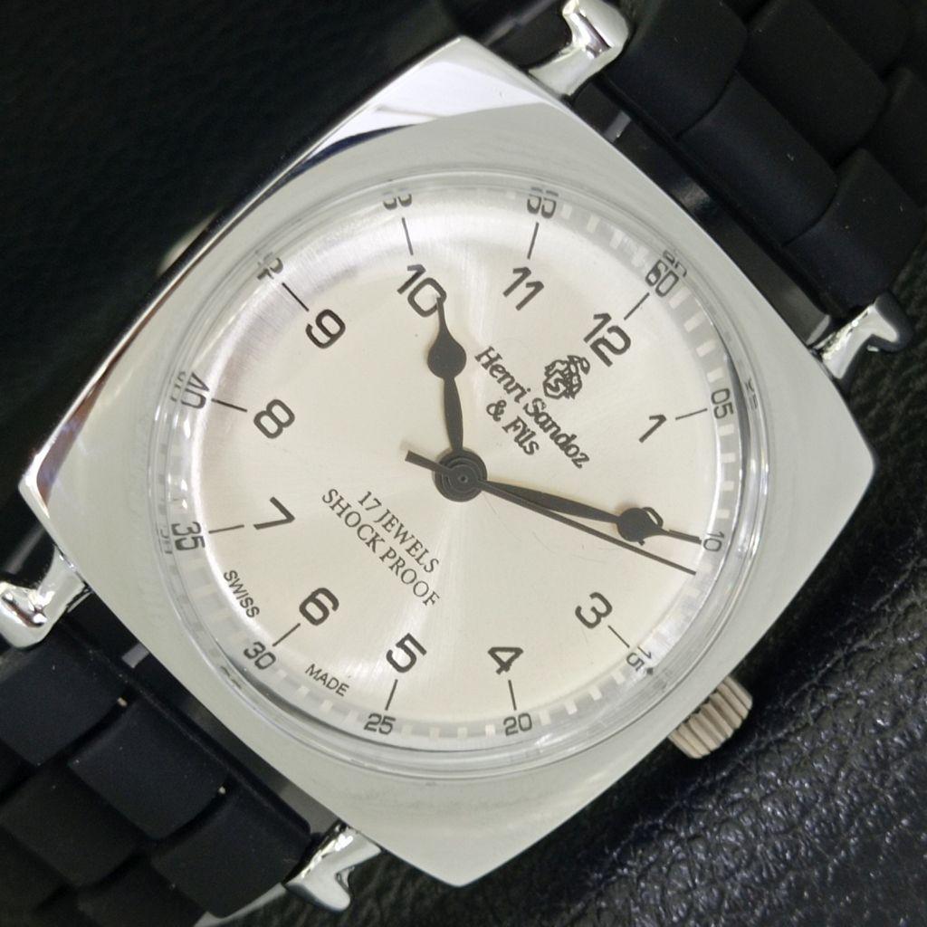 

REFURBISHED MENS HENRI SANDOZ & FILS SWISS SILVER COLOR DIAL WATCH a431829-2 R108-a431829