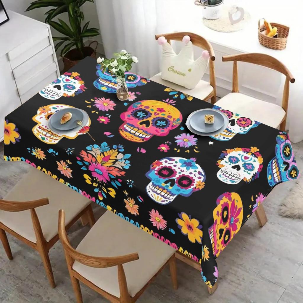 Mexico Calavera Rectangle Table Cloth for Table Decor Kitchen Dining Waterproof Reusable Tablecloth for Tables Indoor Outdoor