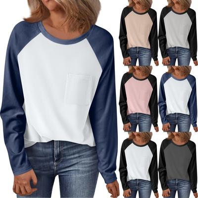 Women's Round Neck Raglan Sleeve Long Sleeve T-Shirt Color Fashion Versatile Loose Top