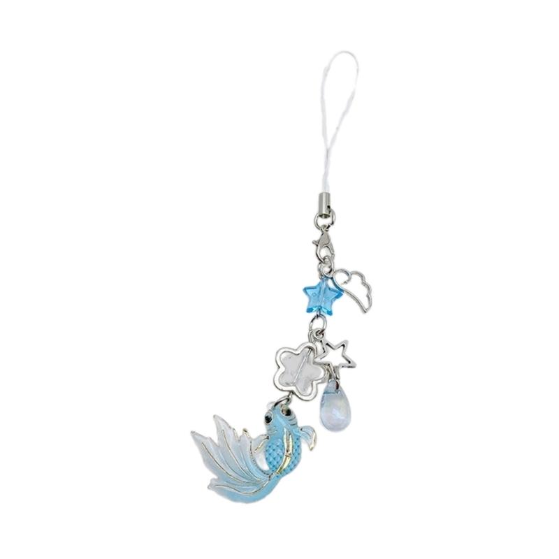 Eye catching Winged Pendant Cellphone Charm Fashionable Beaded Keychain Keyring Accessory for Bag Backpack Purse синий