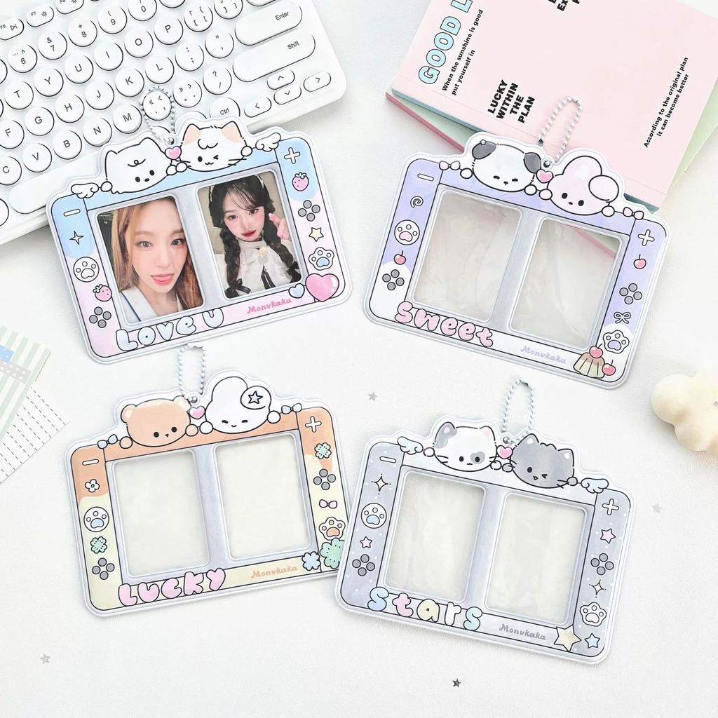 MINKYS Cute Bear 3-inch CP Card Holder Heart-Shaped 2 Grid Card Holders Photo & ID Protectors Idol Photo Card Organizers