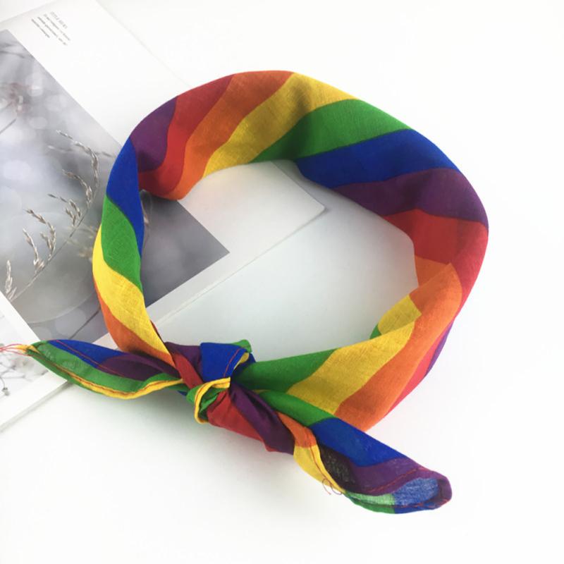 Rainbow Colorful Striped Square Scarf Sweat-absorbing Bandana Hip-hop Headscarf For Men Women