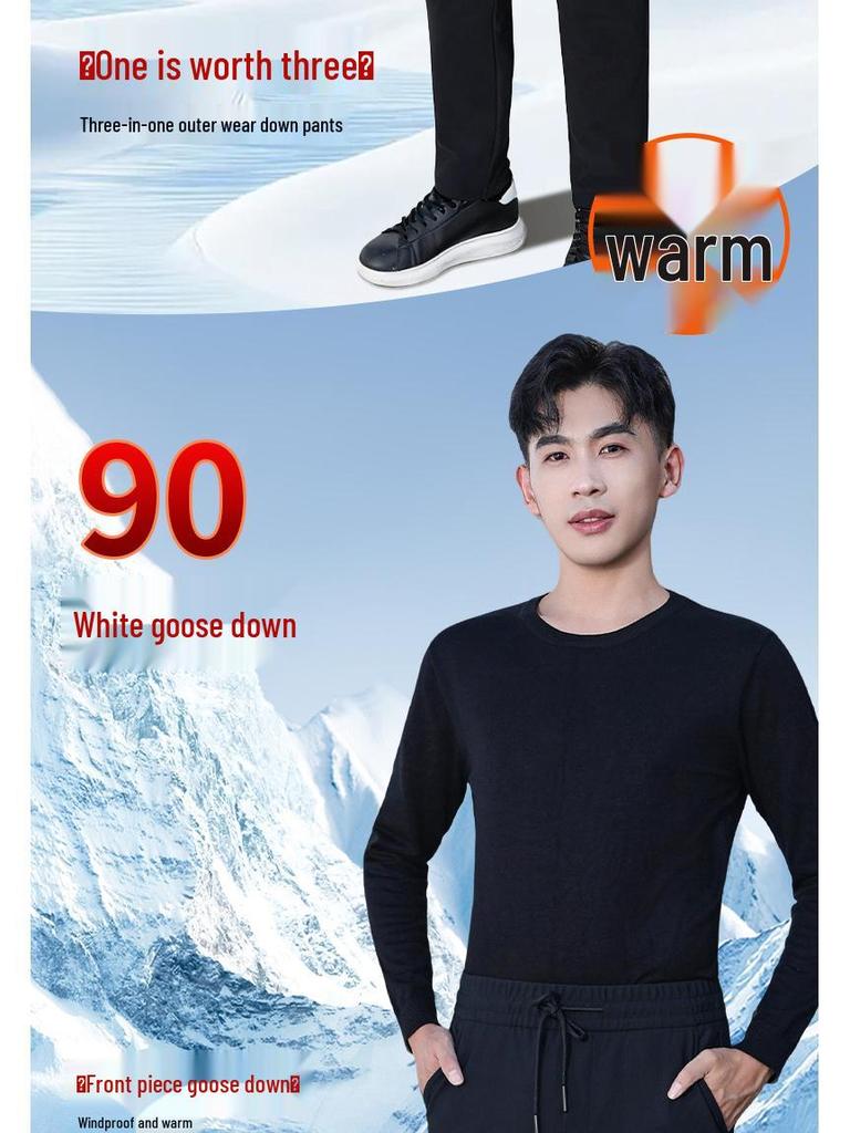 Men's 90% White Goose Down Pants - Black & Gold - Triple-Proof, Straight-Leg, Thickened for Casual Wear - Warm Autumn/Winter Style