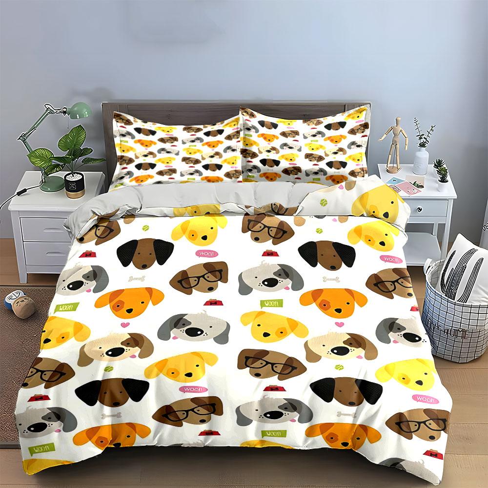 Cartoon Dog Pattern Home Decor Soft Comfortable Duvet Cover Bedding Set Included 1*Duvet Cover & 2*Pillowcases, Gift