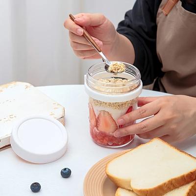350ml přes noc ovesný pohár sklenice s víčkem a lžičkou těsnění jídlo pohárek na snídani přenosný obilný salát s mlékem salát s jogurtem pohárek do kuchyně